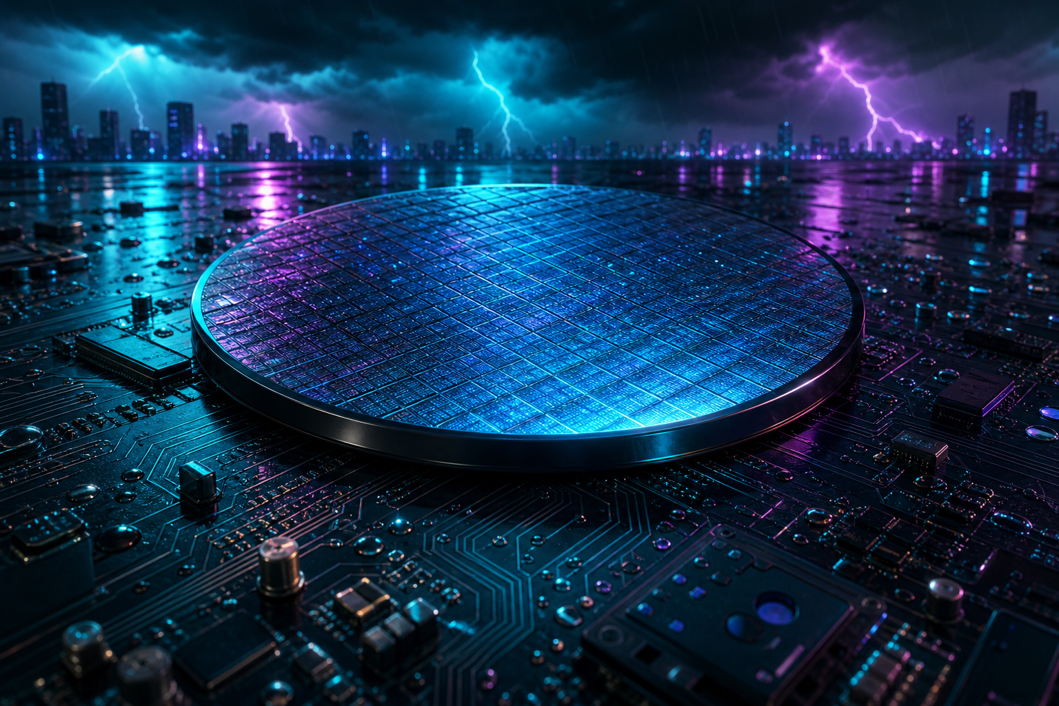 Semiconductor Wafer Glowing Blue Electronics Wallpaper  6 4K