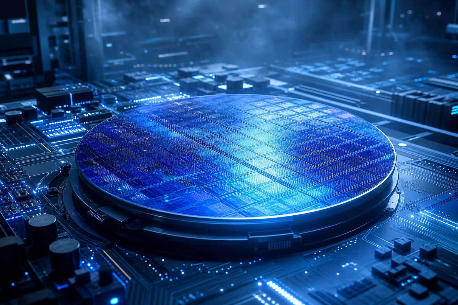 Semiconductor Wafer Glowing Blue Electronics Wallpaper  6 4K