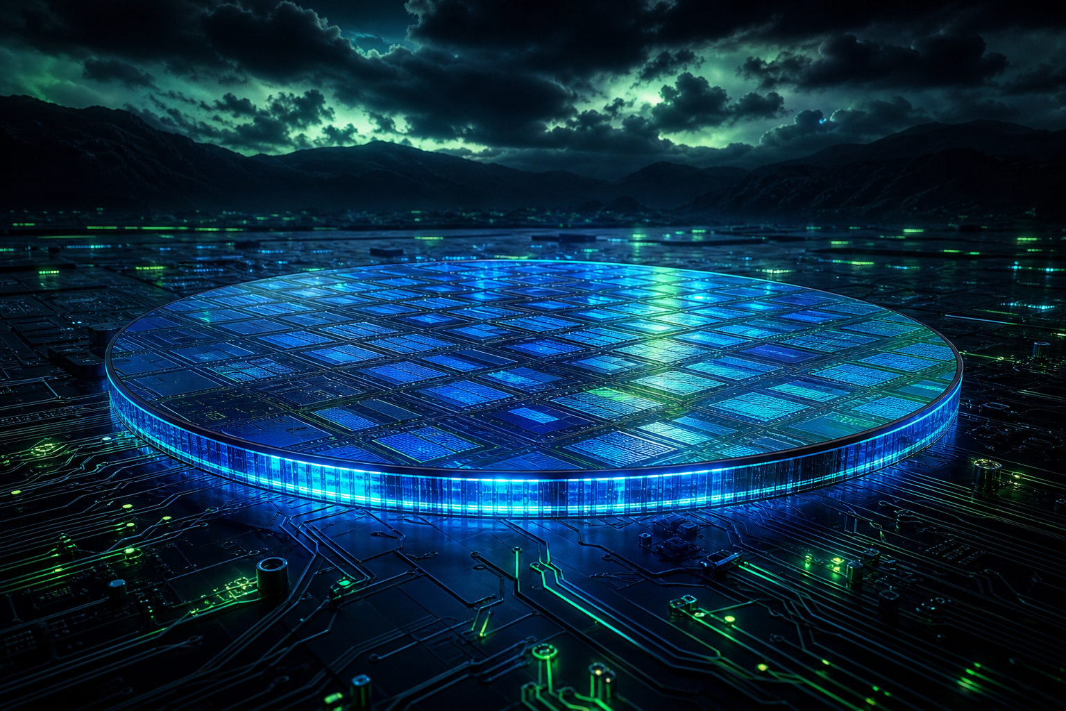 Semiconductor Wafer Glowing Blue Electronics Wallpaper  6 4K