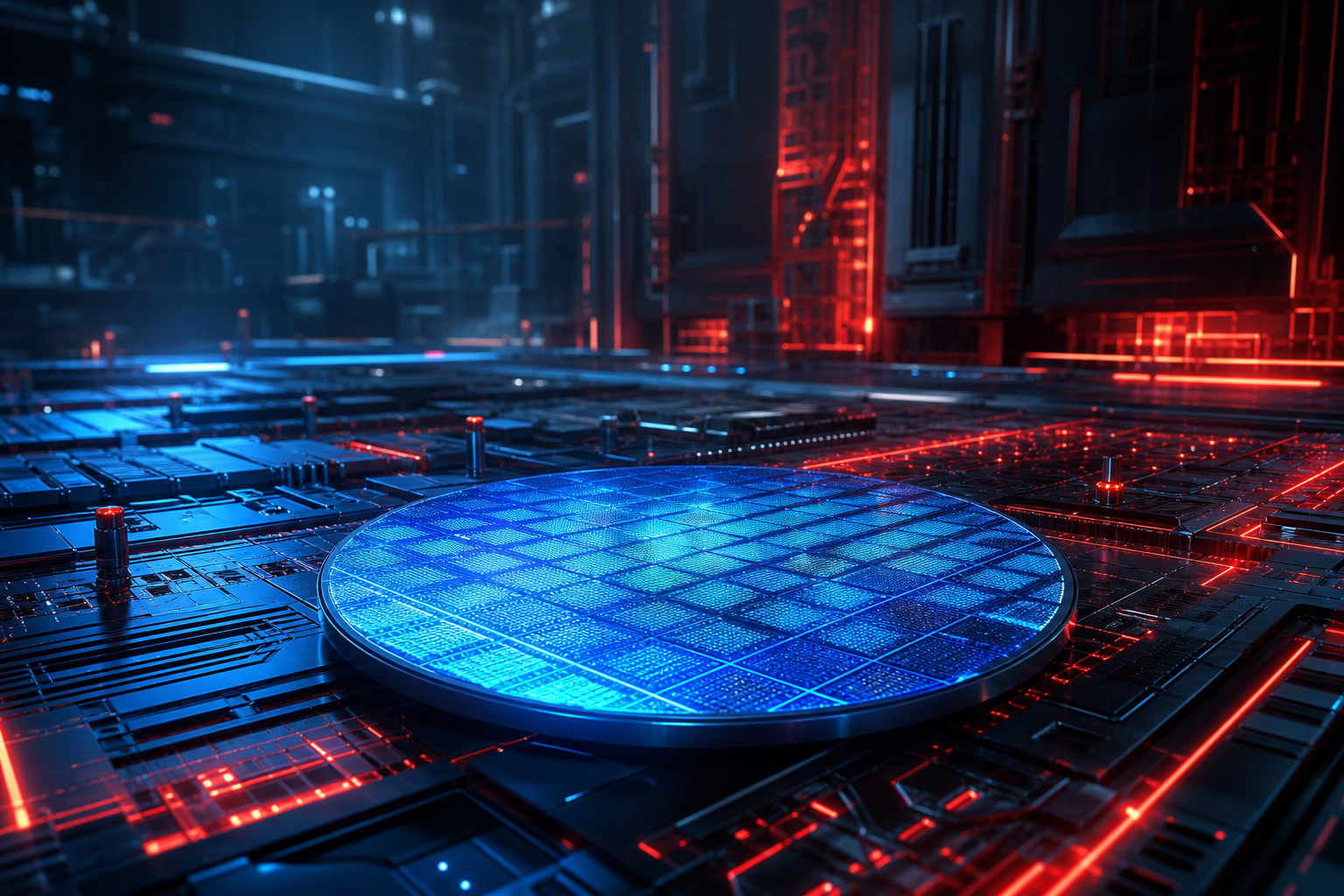 Semiconductor Wafer Glowing Blue Electronics Wallpaper  6 4K