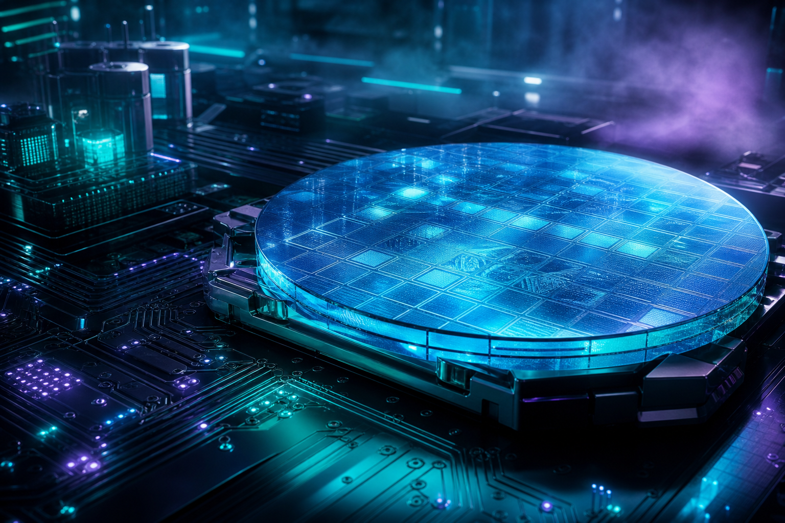 Semiconductor Wafer Glowing Blue Electronics Wallpaper  6 4K