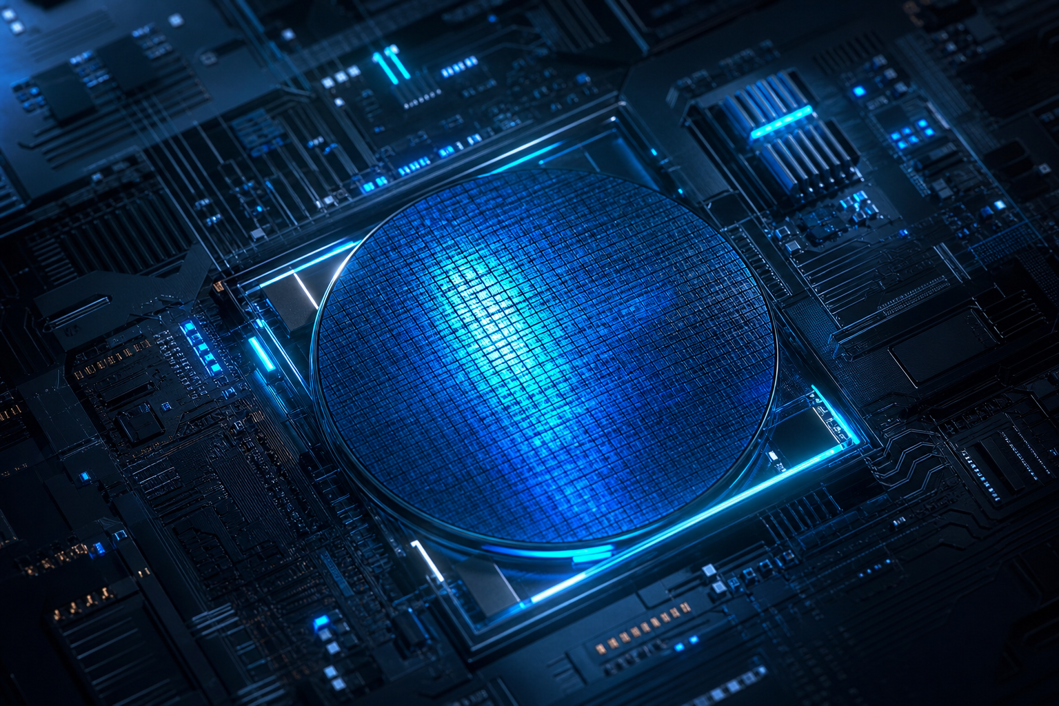 Semiconductor Wafer Glowing Blue Electronics Wallpaper  6 4K