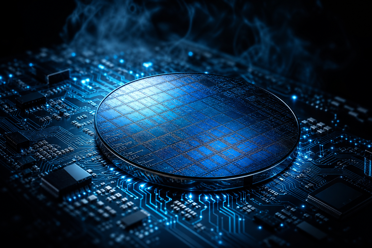 Semiconductor Wafer Glowing Blue Electronics Wallpaper  6 4K