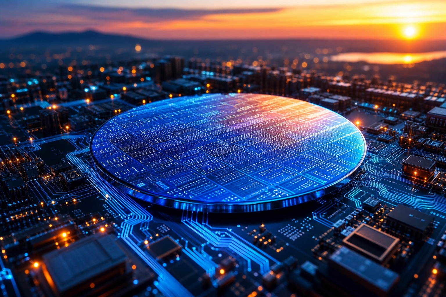 Semiconductor Wafer Glowing Blue Electronics Wallpaper  6 4K