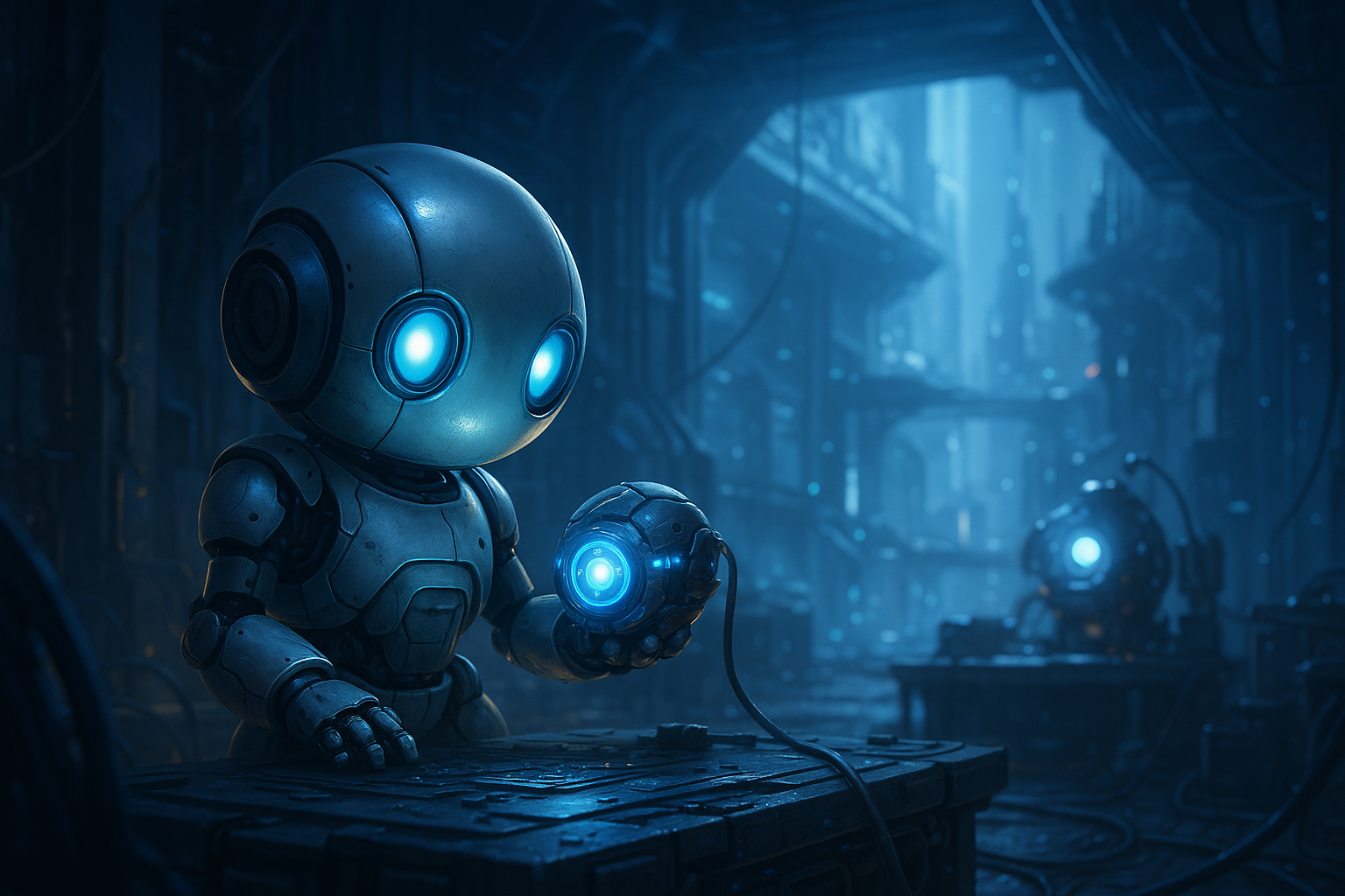 Small Cute Robot In Workshop Robots Wallpaper 11 4K 4K Robots Wallpaper