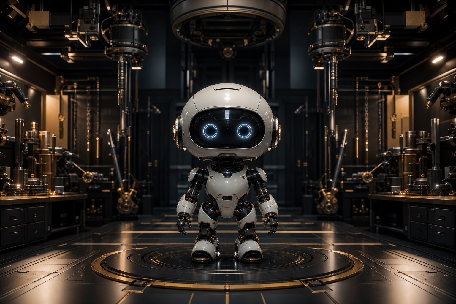 Small Cute Robot In Workshop Robots Wallpaper  3 4K