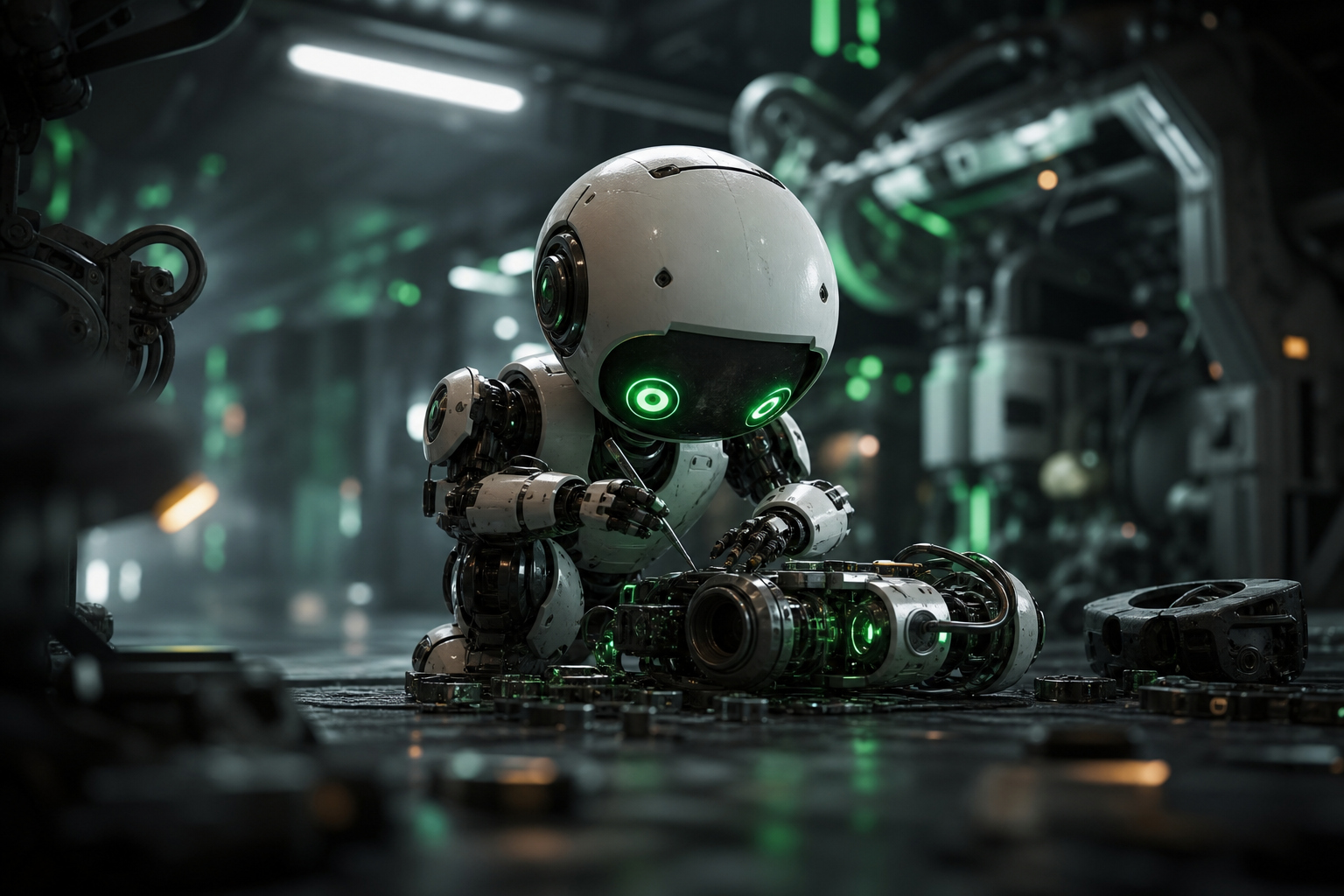 Small Cute Robot In Workshop Robots Wallpaper  3 4K