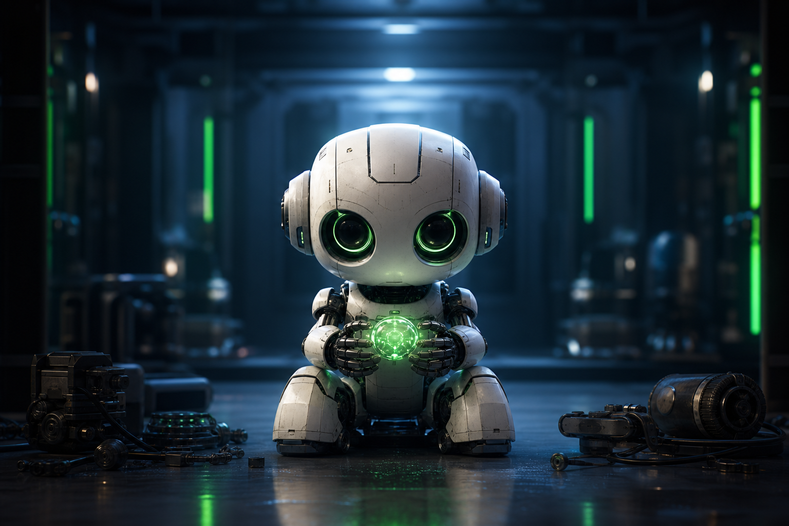 Small Cute Robot In Workshop Robots Wallpaper  3 4K
