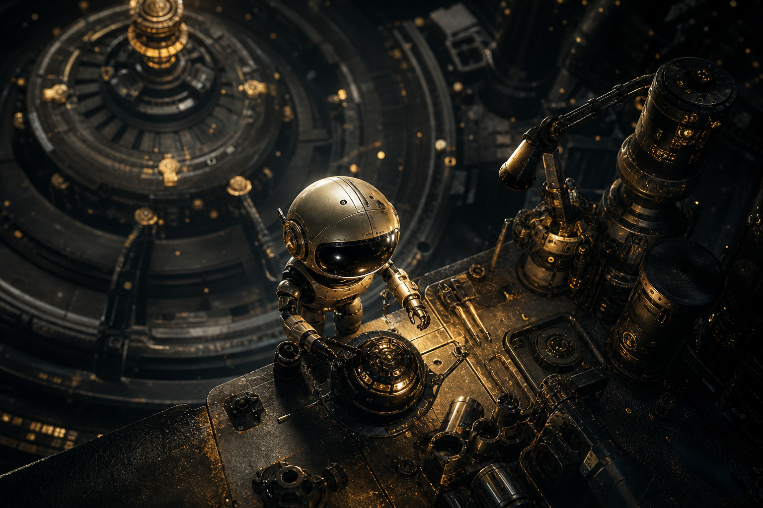 Small Cute Robot In Workshop Robots Wallpaper  3 4K