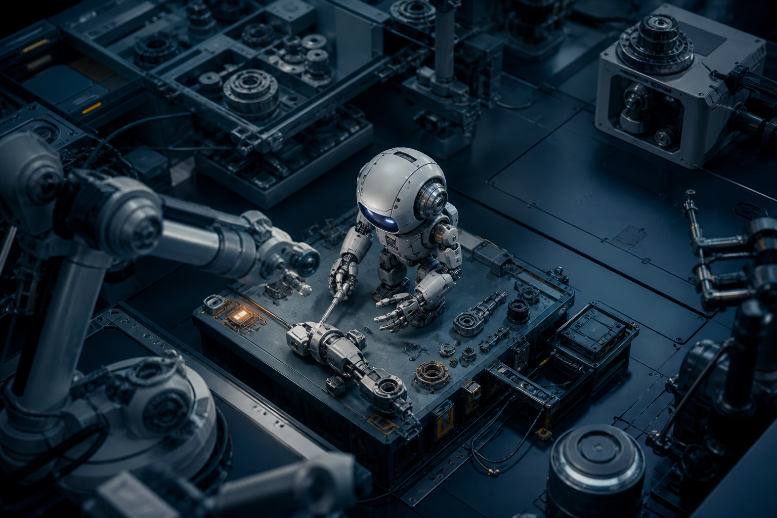 Small Cute Robot In Workshop Robots Wallpaper  3 4K