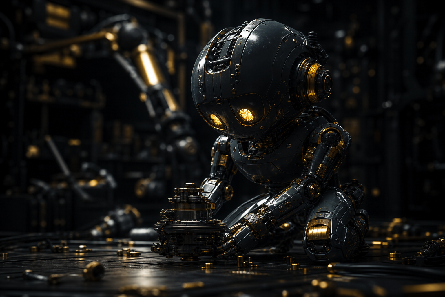 Small Cute Robot In Workshop Robots Wallpaper  3 4K