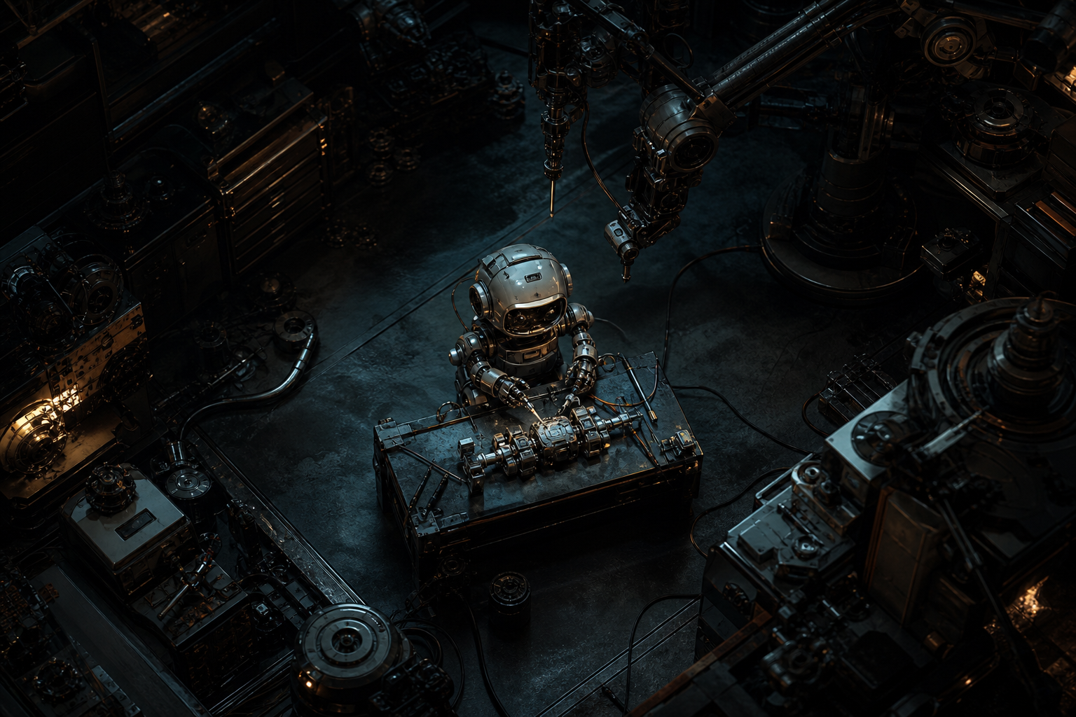 Small Cute Robot In Workshop Robots Wallpaper  3 4K