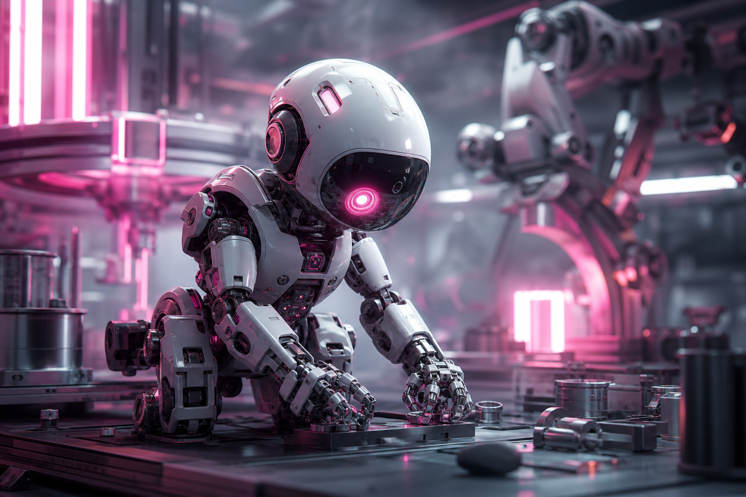 Small Cute Robot In Workshop Robots Wallpaper  3 4K