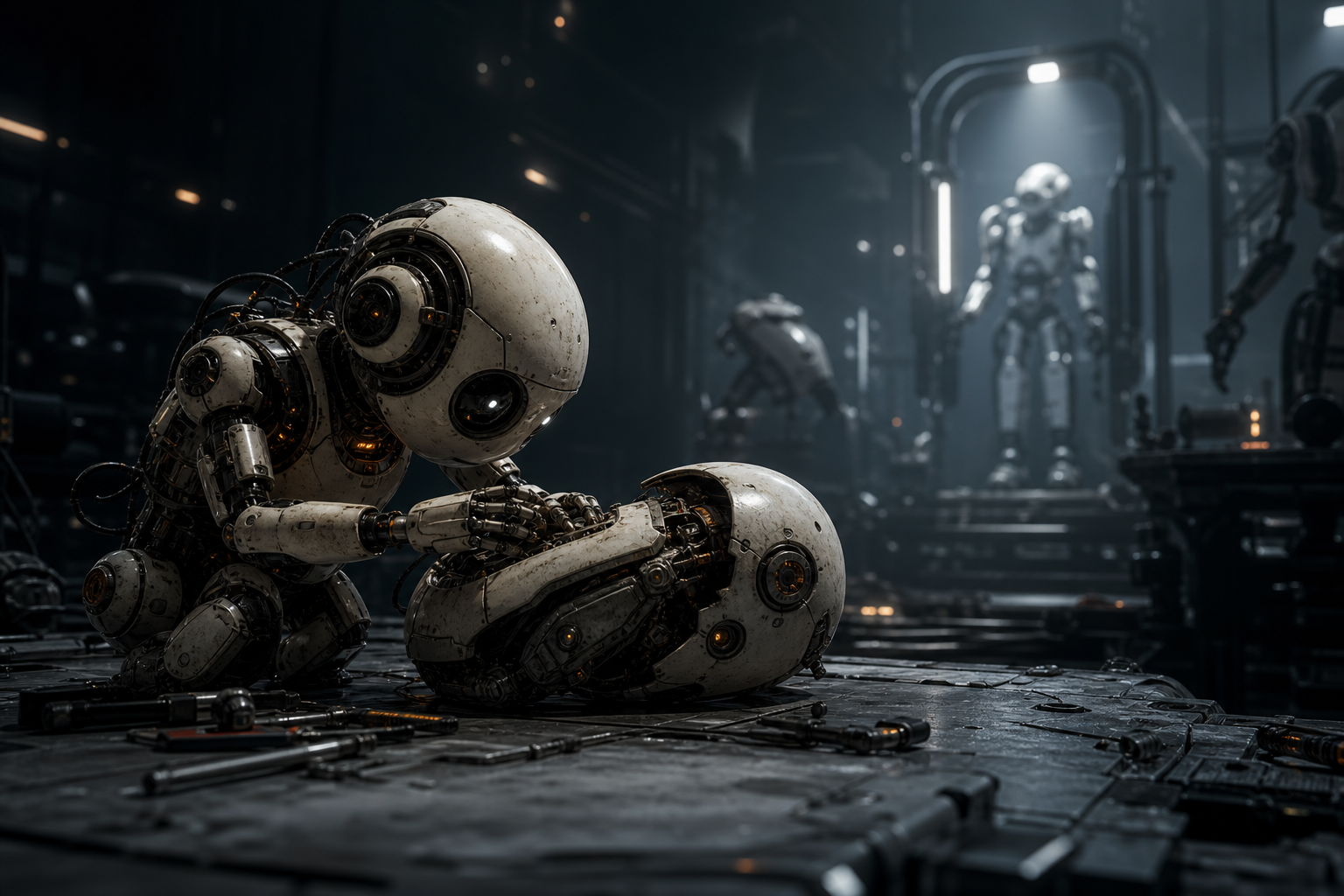 Small Cute Robot In Workshop Robots Wallpaper  3 4K