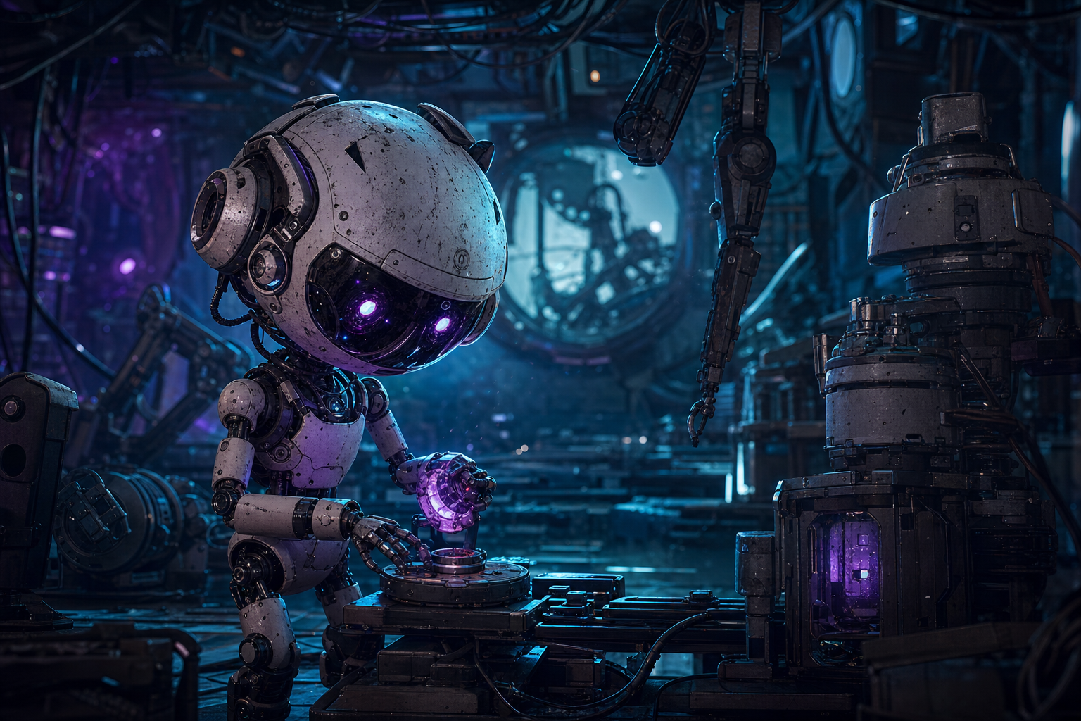 Small Cute Robot In Workshop Robots Wallpaper  3 4K