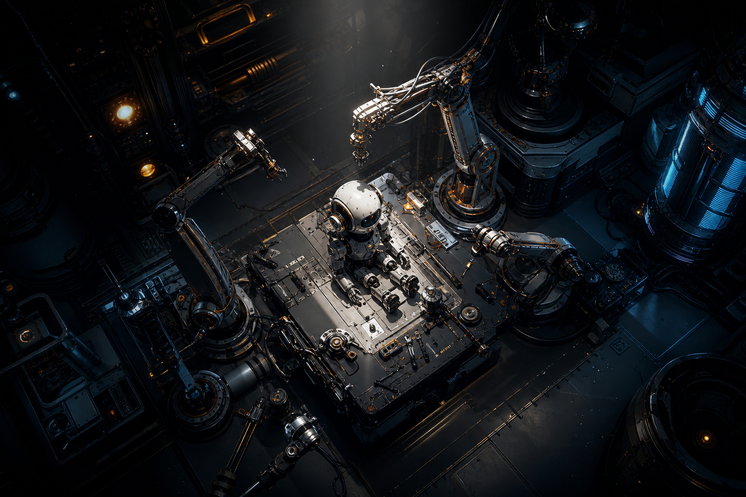 Small Cute Robot In Workshop Robots Wallpaper  3 4K