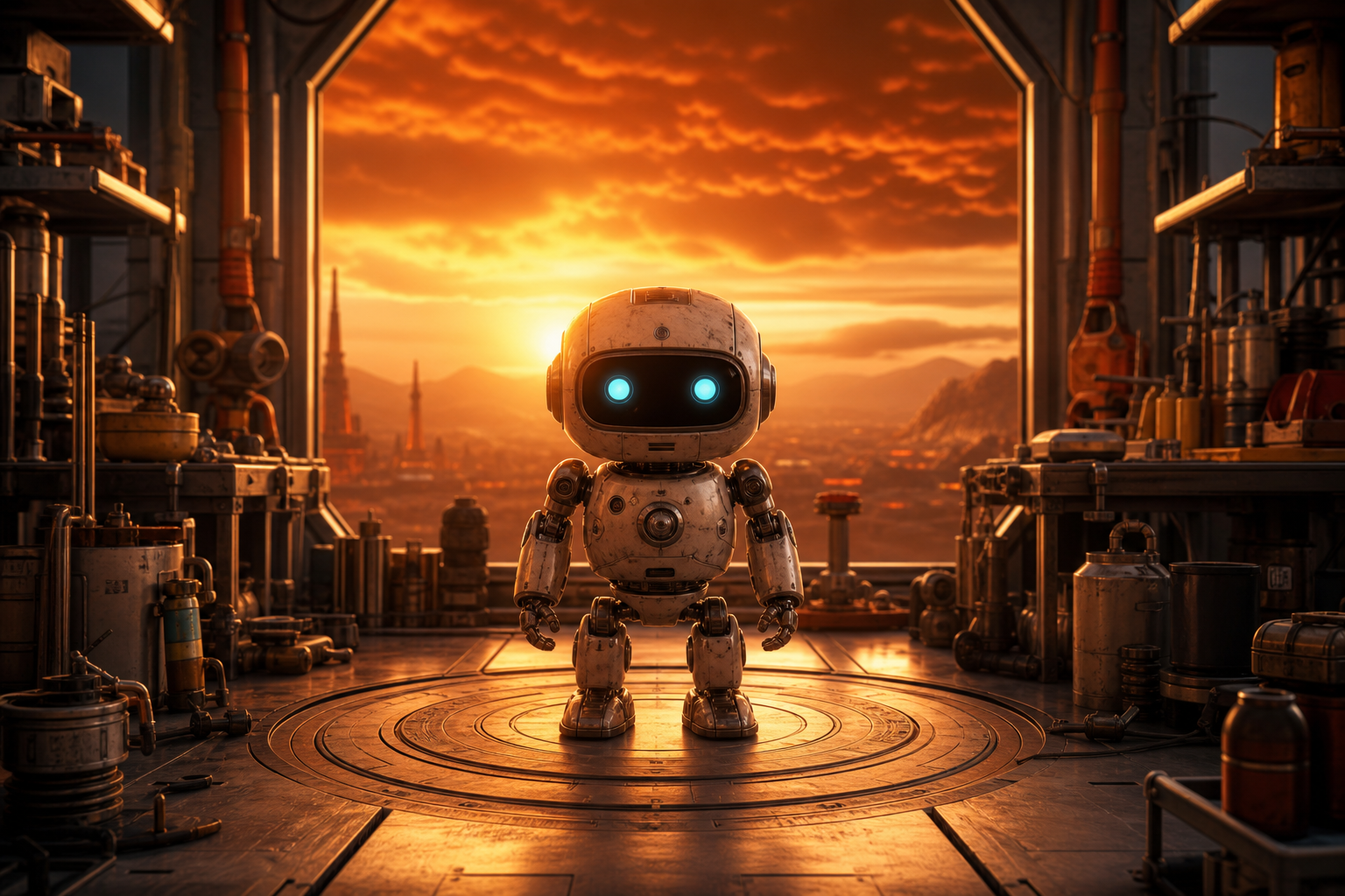 Small Cute Robot In Workshop Robots Wallpaper  3 4K