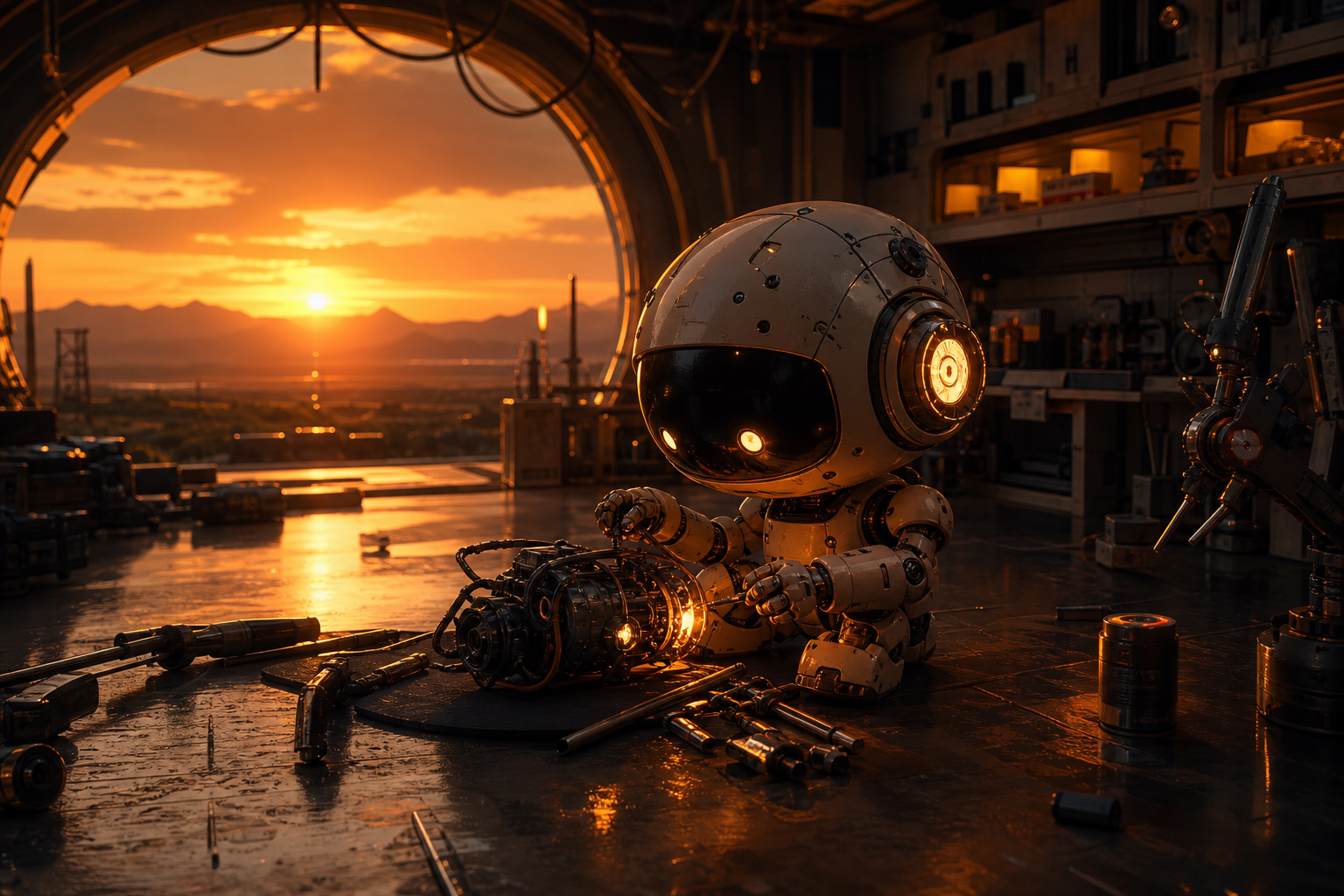Small Cute Robot In Workshop Robots Wallpaper  3 4K