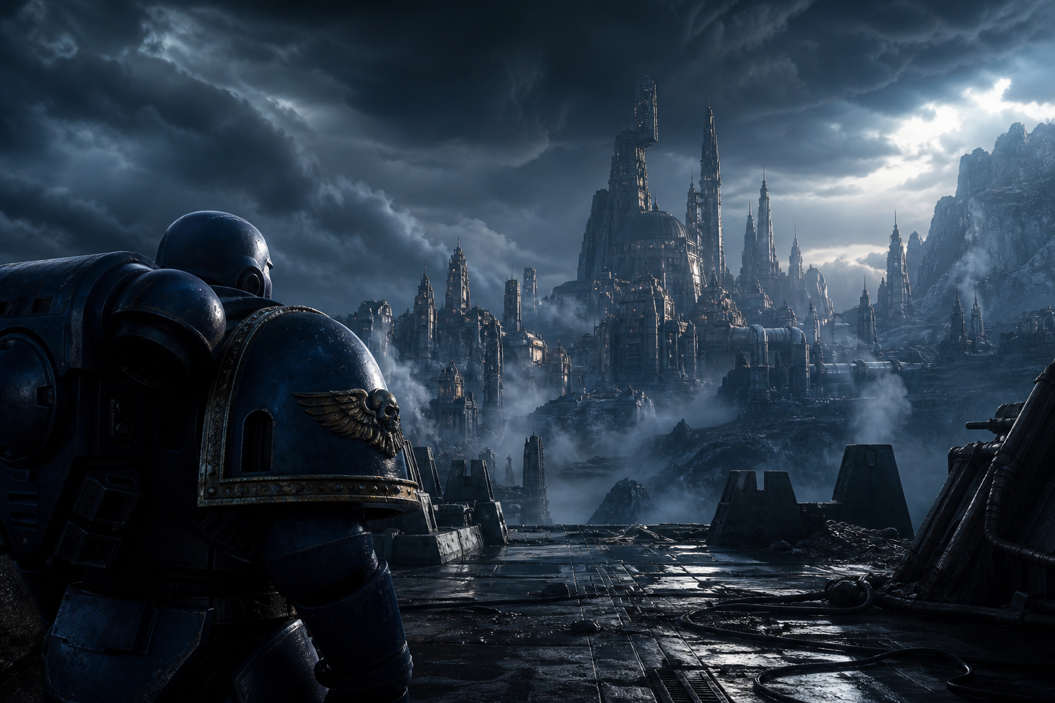 Space Marine Inspired Sci Fi Battlefield Without Logos Gaming Wallpaper  19 4K