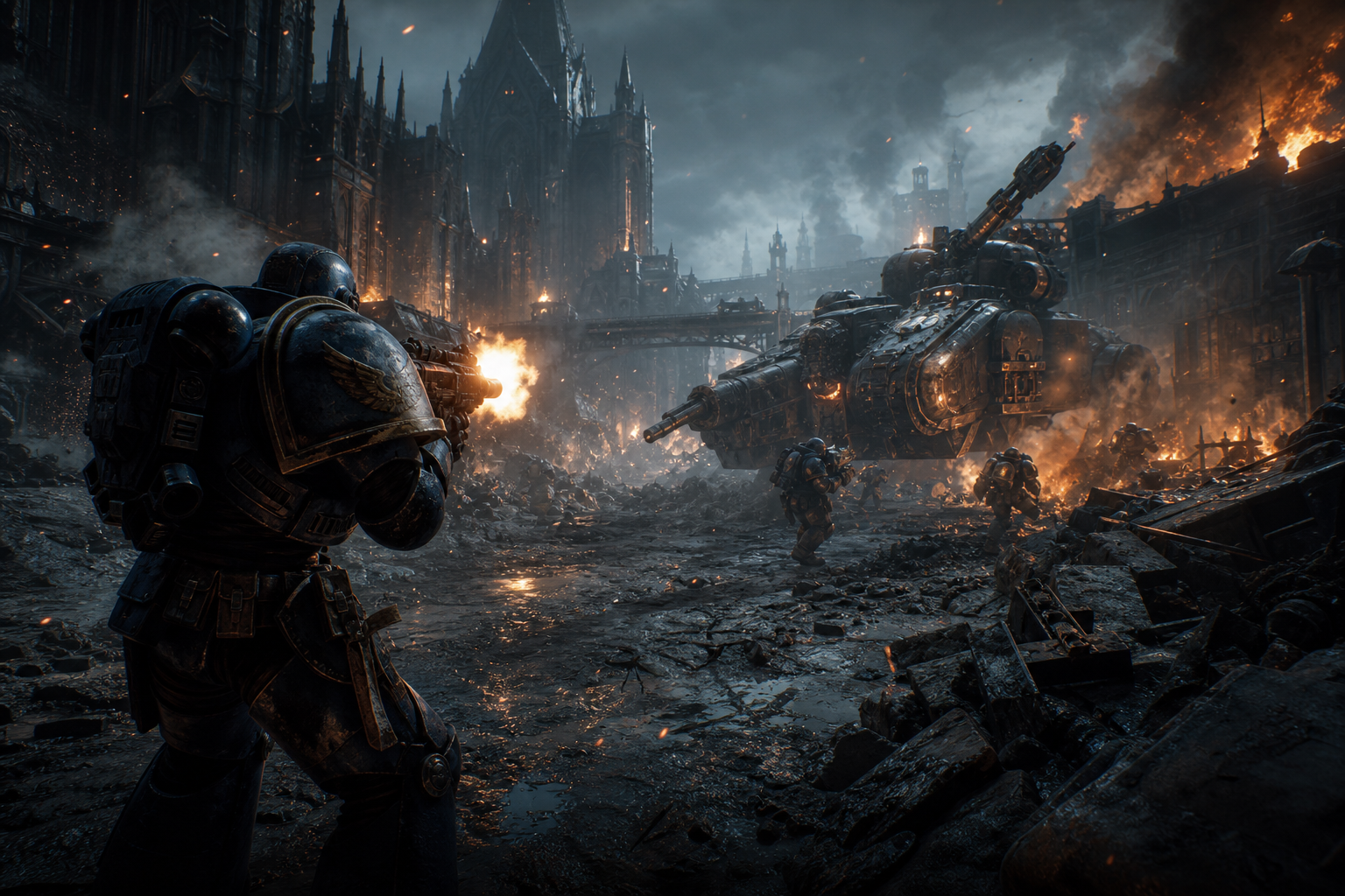 Space Marine Inspired Sci Fi Battlefield Without Logos Gaming Wallpaper  9 4K