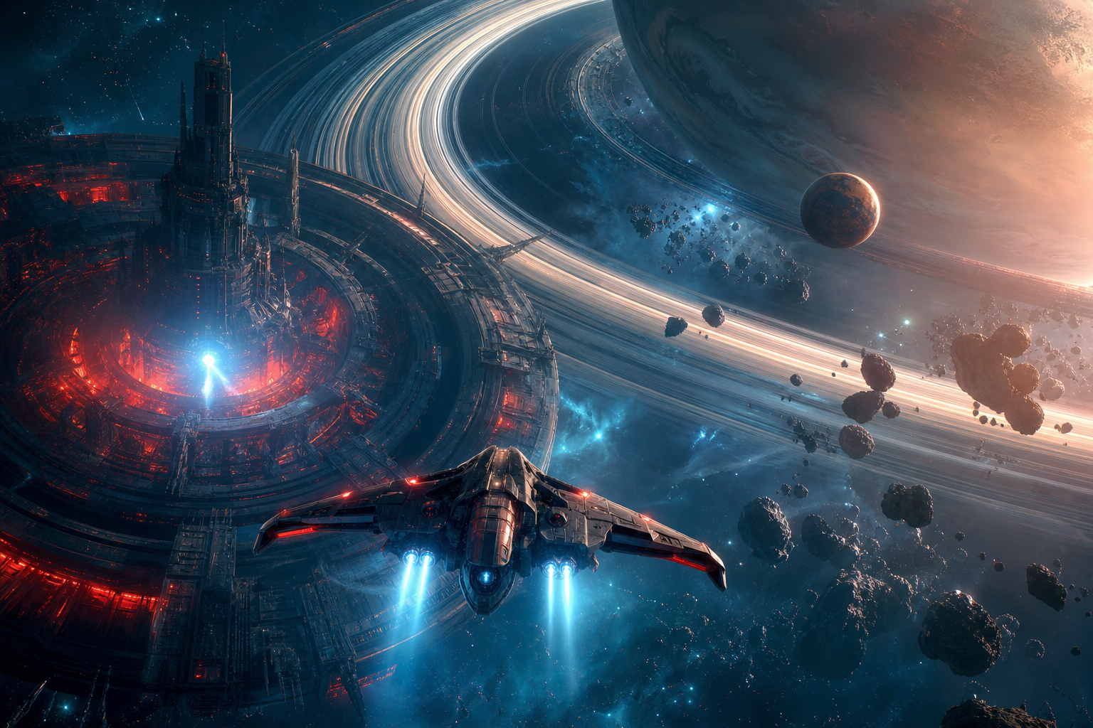 Spaceship Near Saturn Rings Space Wallpaper  6 4K