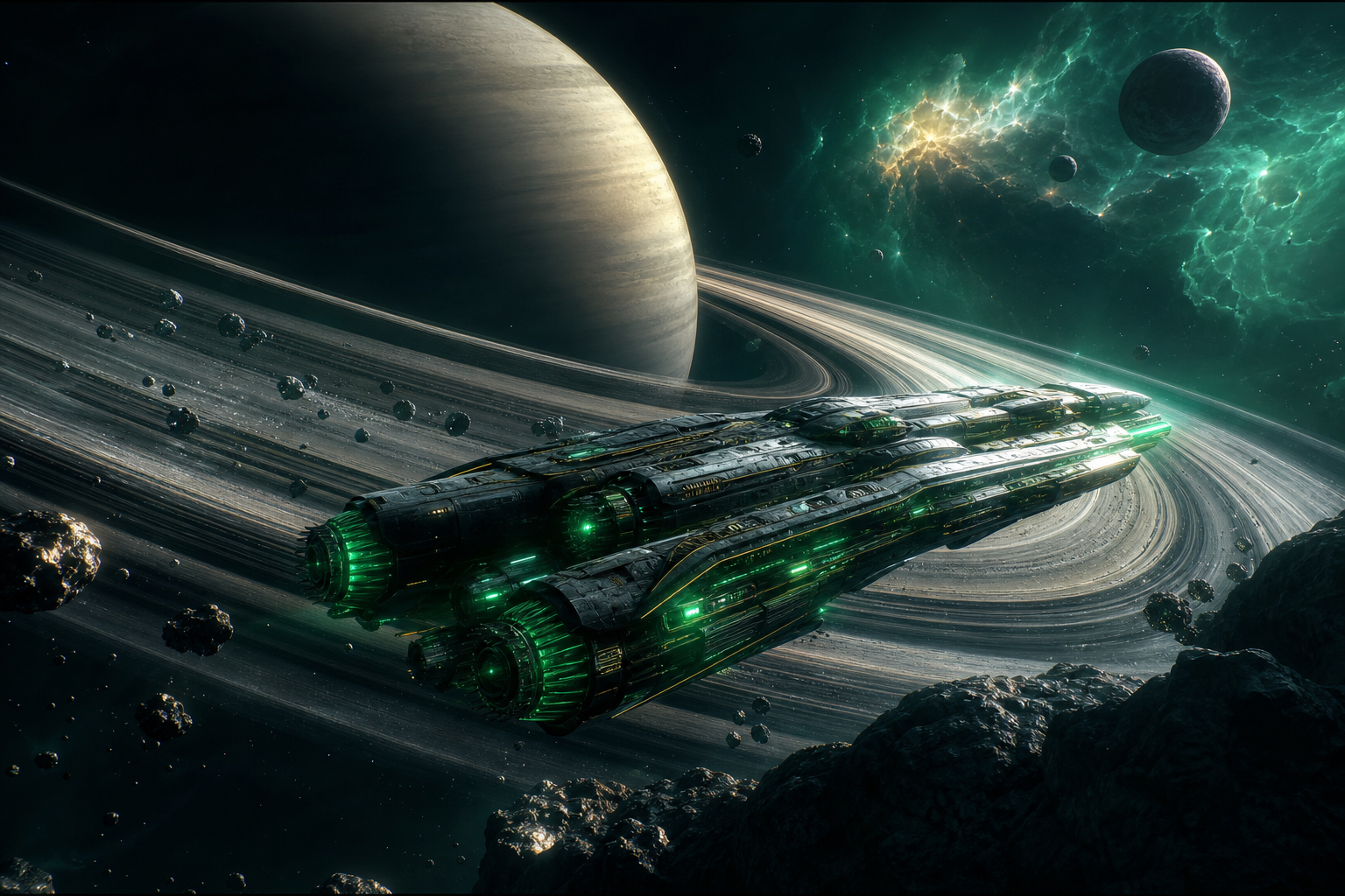 Spaceship Near Saturn Rings Space Wallpaper  6 4K