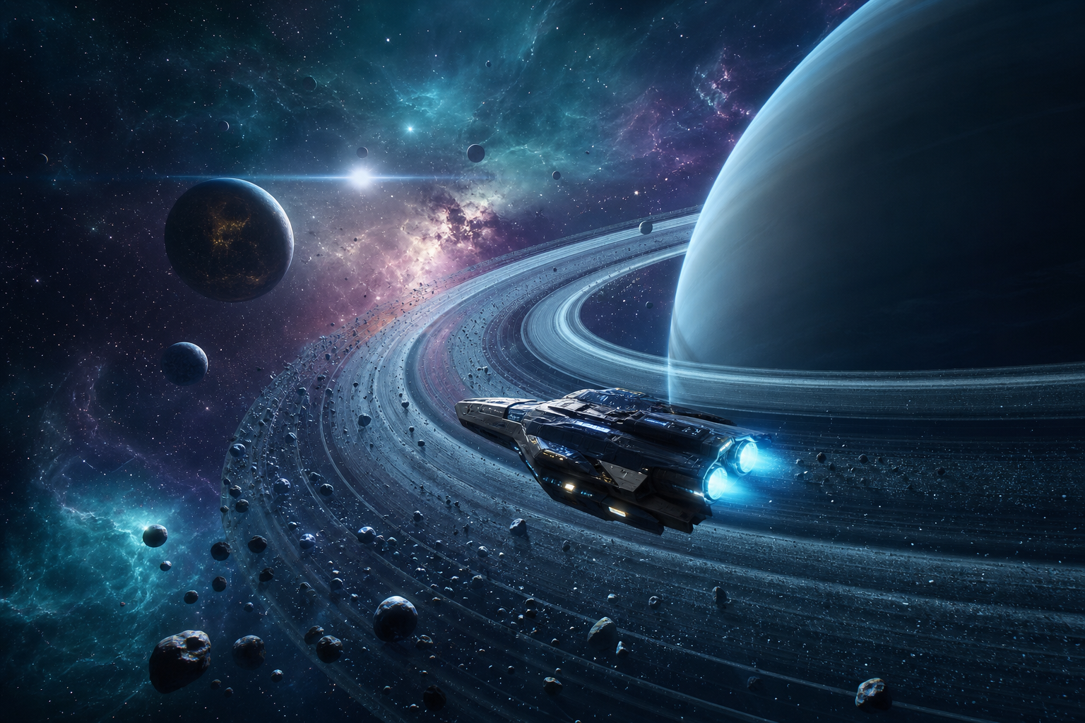 Spaceship Near Saturn Rings Space Wallpaper  6 4K
