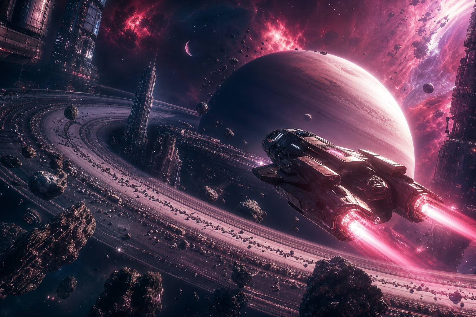Spaceship Near Saturn Rings Space Wallpaper  6 4K
