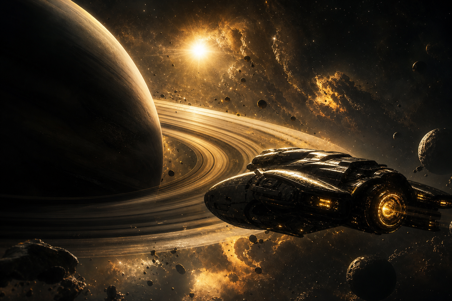 Spaceship Near Saturn Rings Space Wallpaper  6 4K