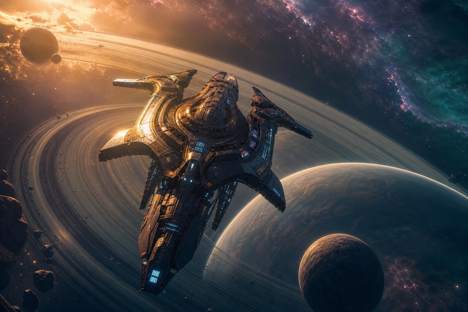 Spaceship Near Saturn Rings Space Wallpaper  6 4K