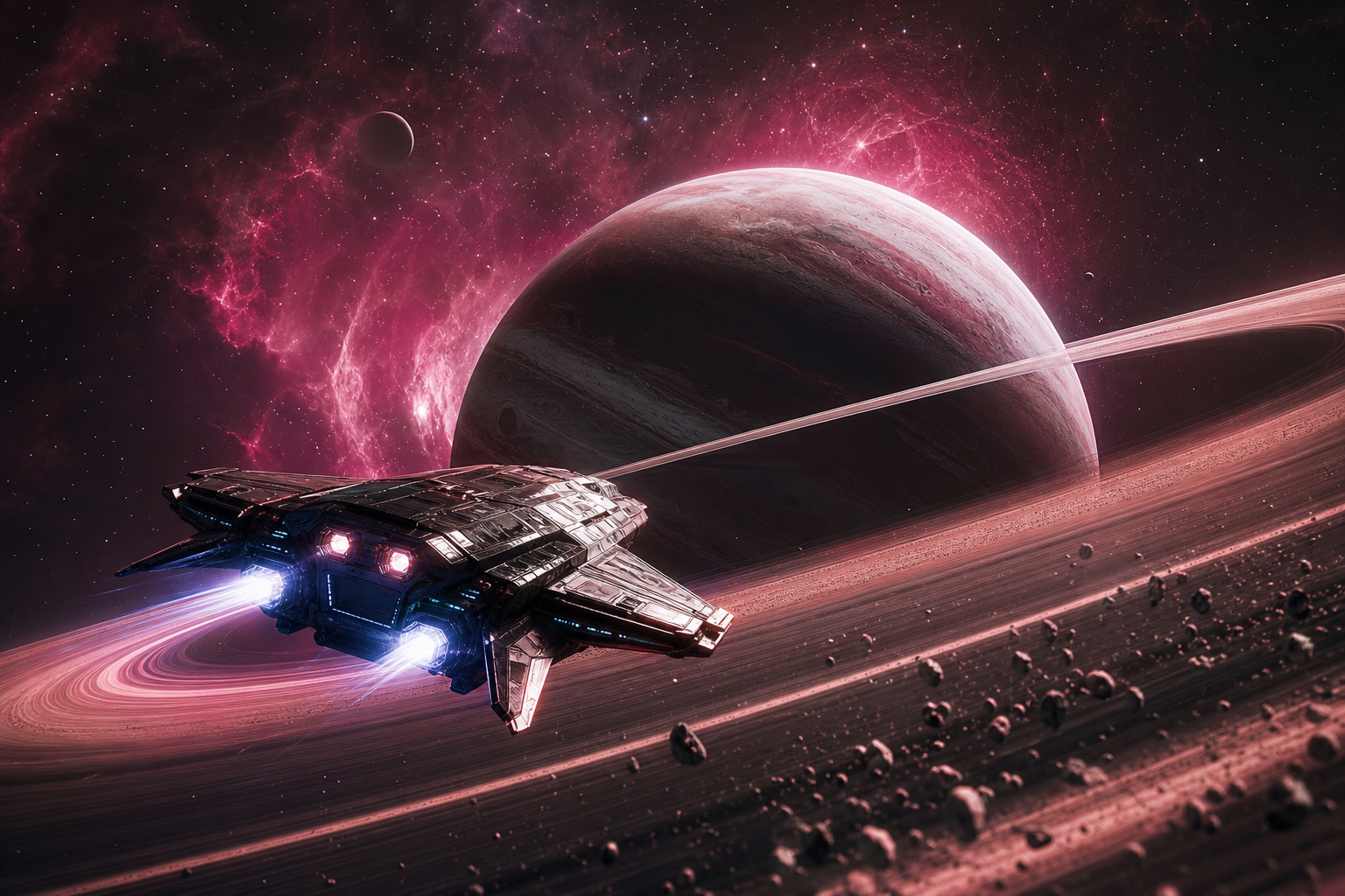 Spaceship Near Saturn Rings Space Wallpaper  6 4K