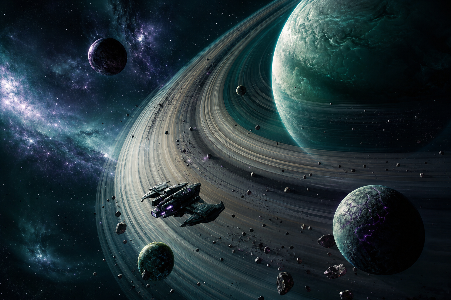 Spaceship Near Saturn Rings Space Wallpaper  6 4K