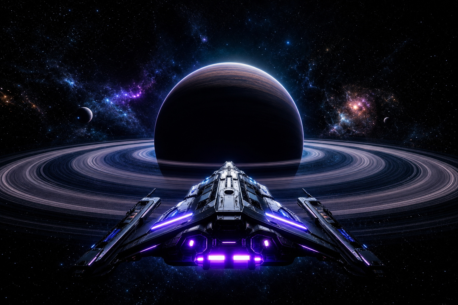 Spaceship Near Saturn Rings Space Wallpaper  6 4K