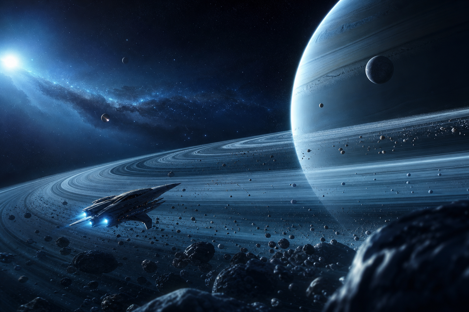 Spaceship Near Saturn Rings Space Wallpaper  6 4K