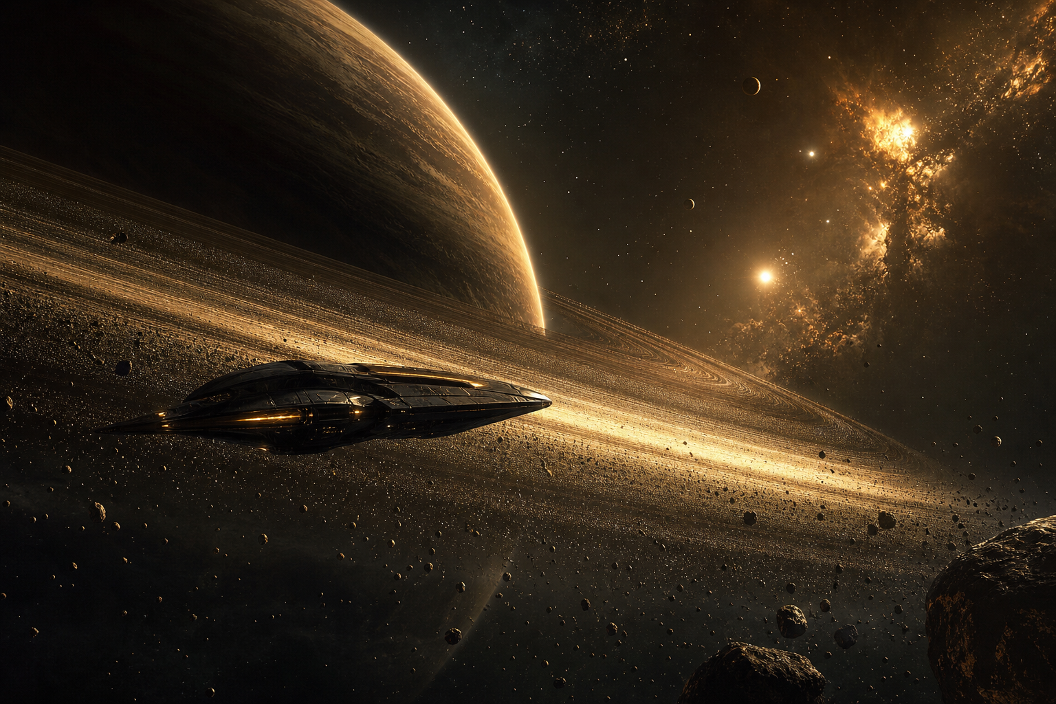 Spaceship Near Saturn Rings Space Wallpaper  6 4K
