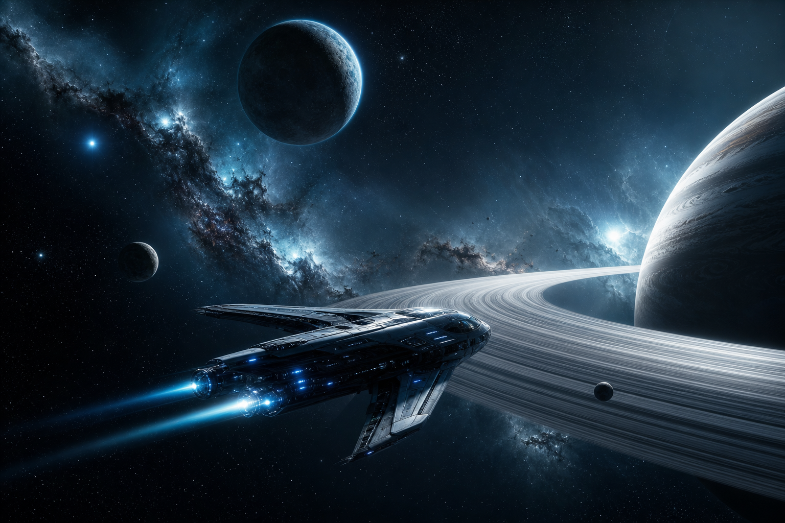 Spaceship Near Saturn Rings Space Wallpaper  6 4K
