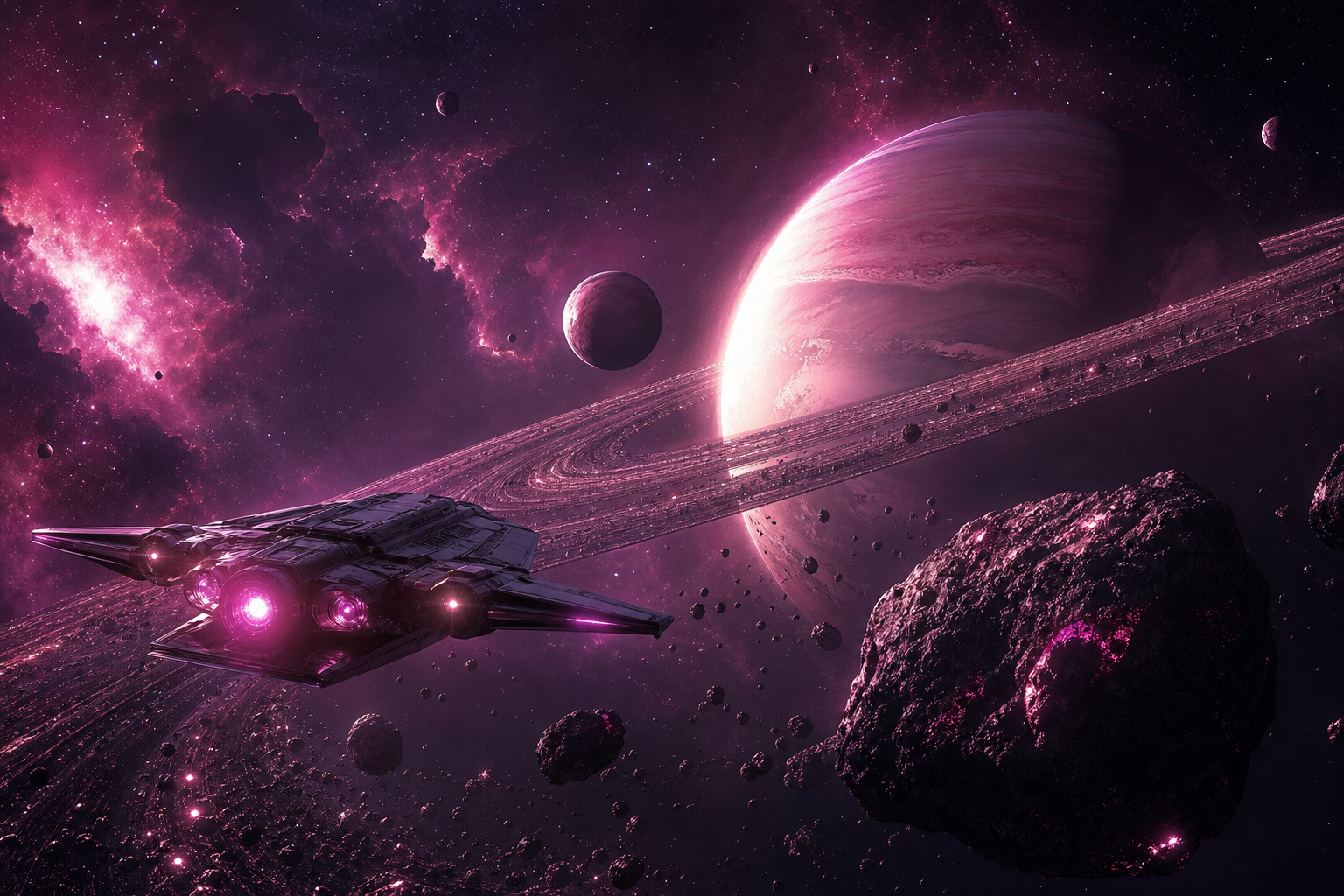Spaceship Near Saturn Rings Space Wallpaper  6 4K
