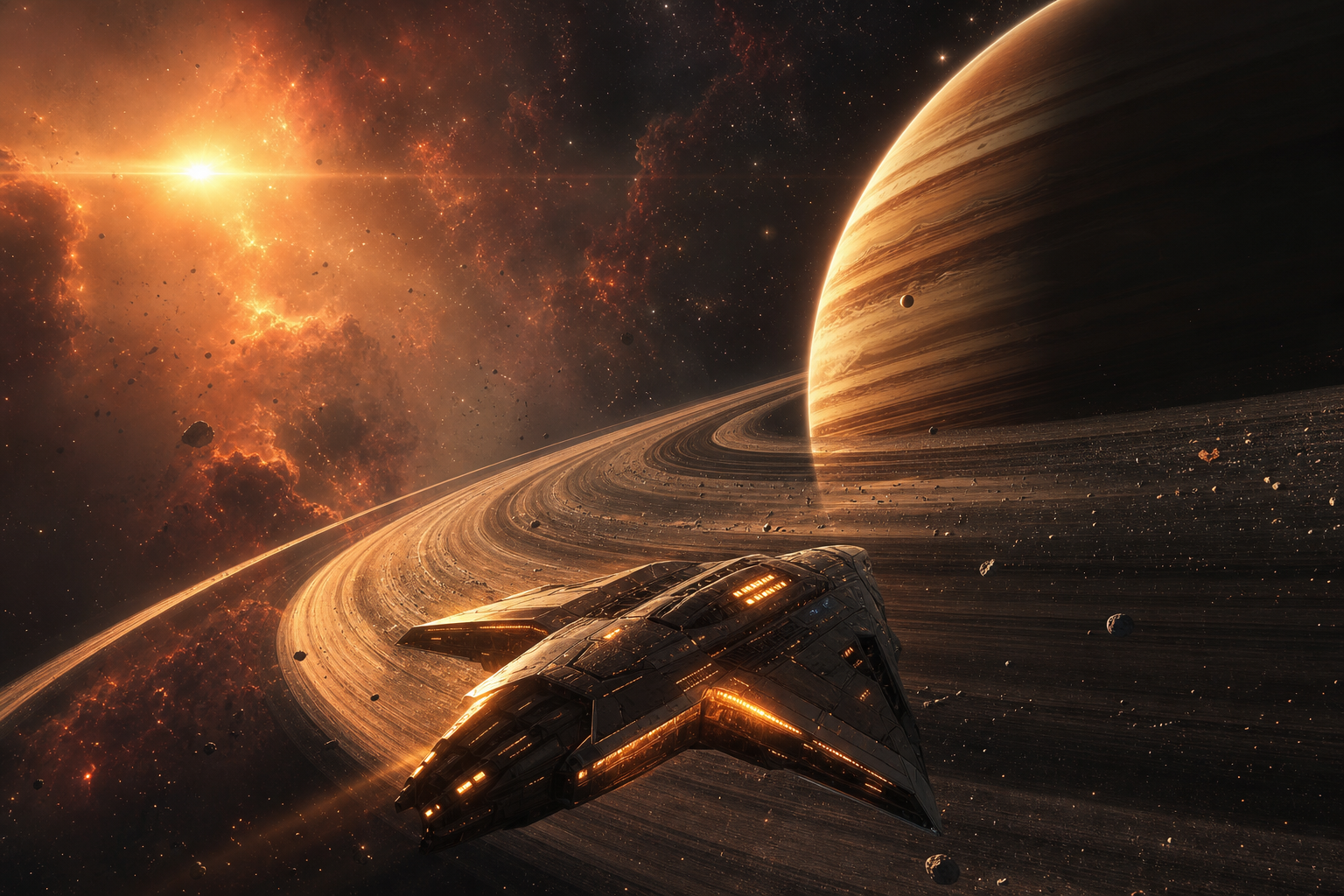 Spaceship Near Saturn Rings Space Wallpaper  6 4K