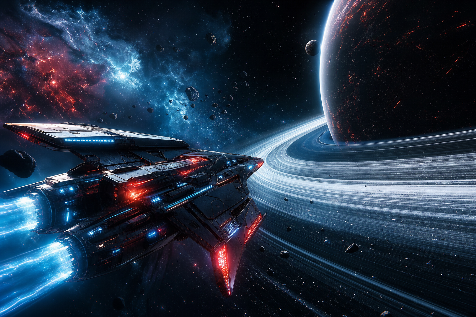 Spaceship Near Saturn Rings Space Wallpaper  6 4K