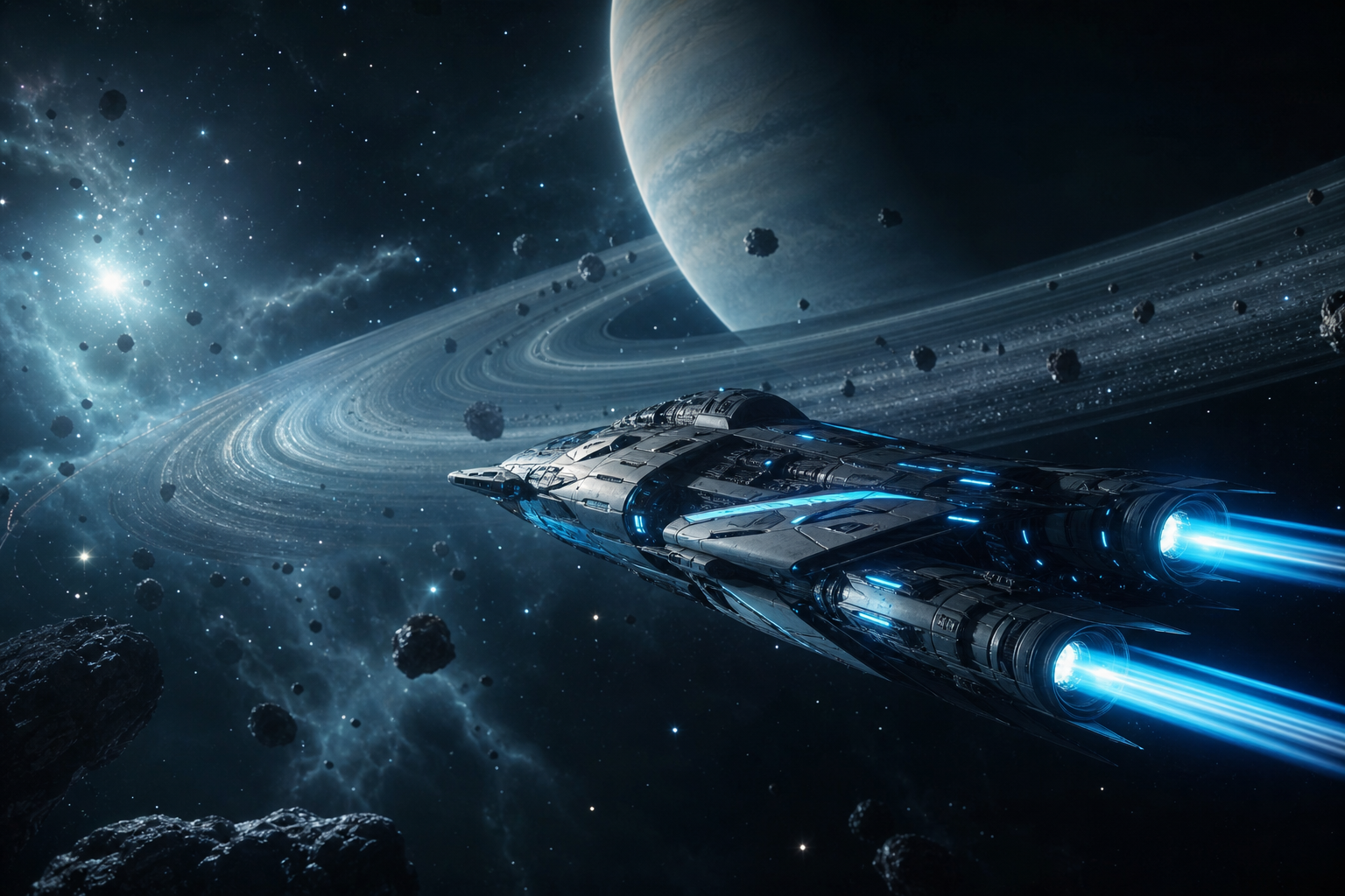 Spaceship Near Saturn Rings Space Wallpaper  6 4K