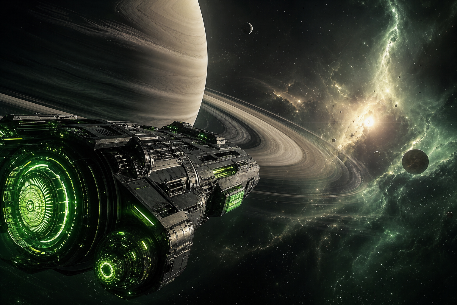 Spaceship Near Saturn Rings Space Wallpaper  6 4K
