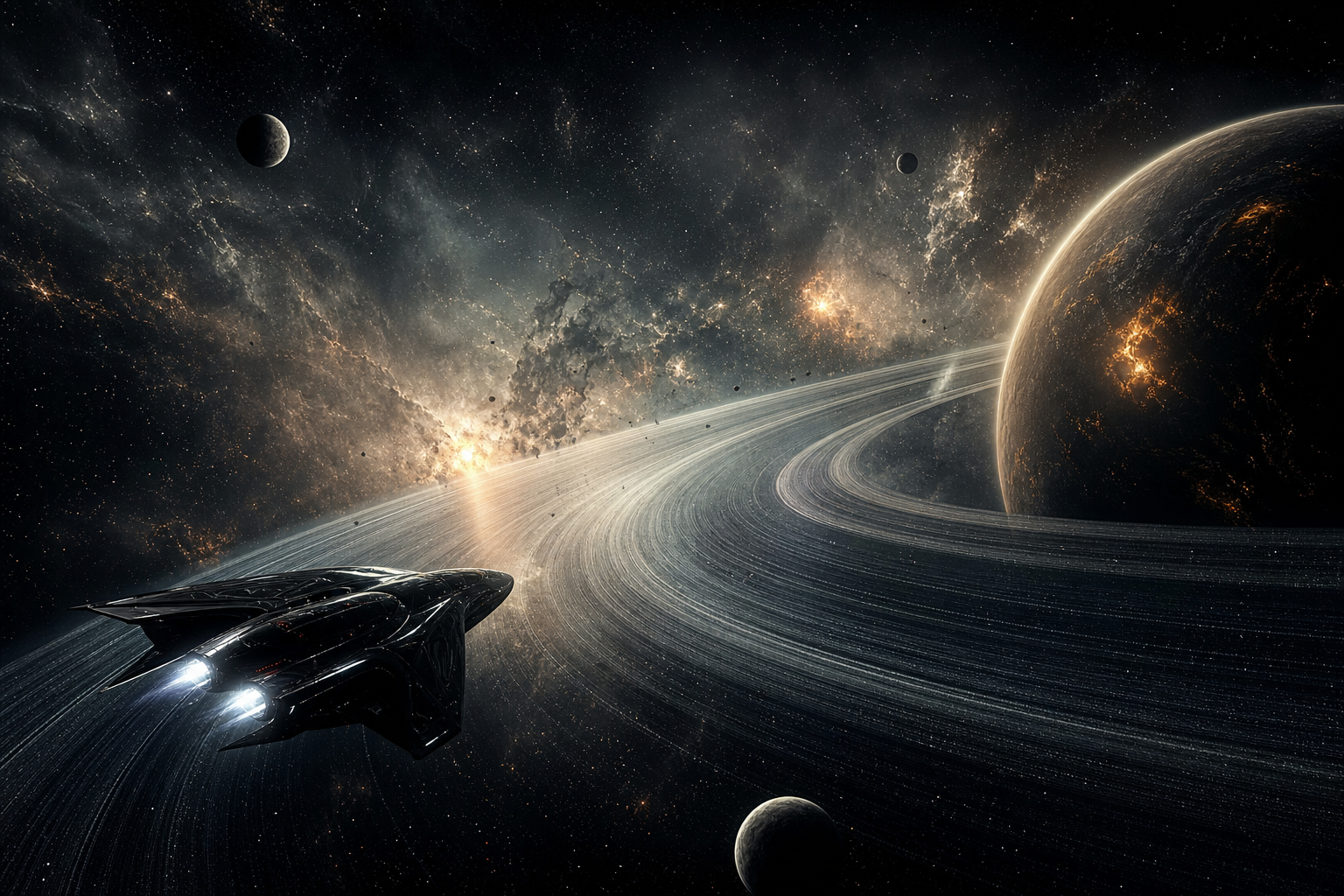 Spaceship Near Saturn Rings Space Wallpaper  6 4K