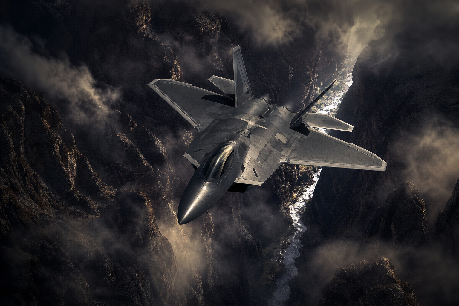 Stealth Jet Flying Through Canyon Airplanes Wallpaper  7 4K