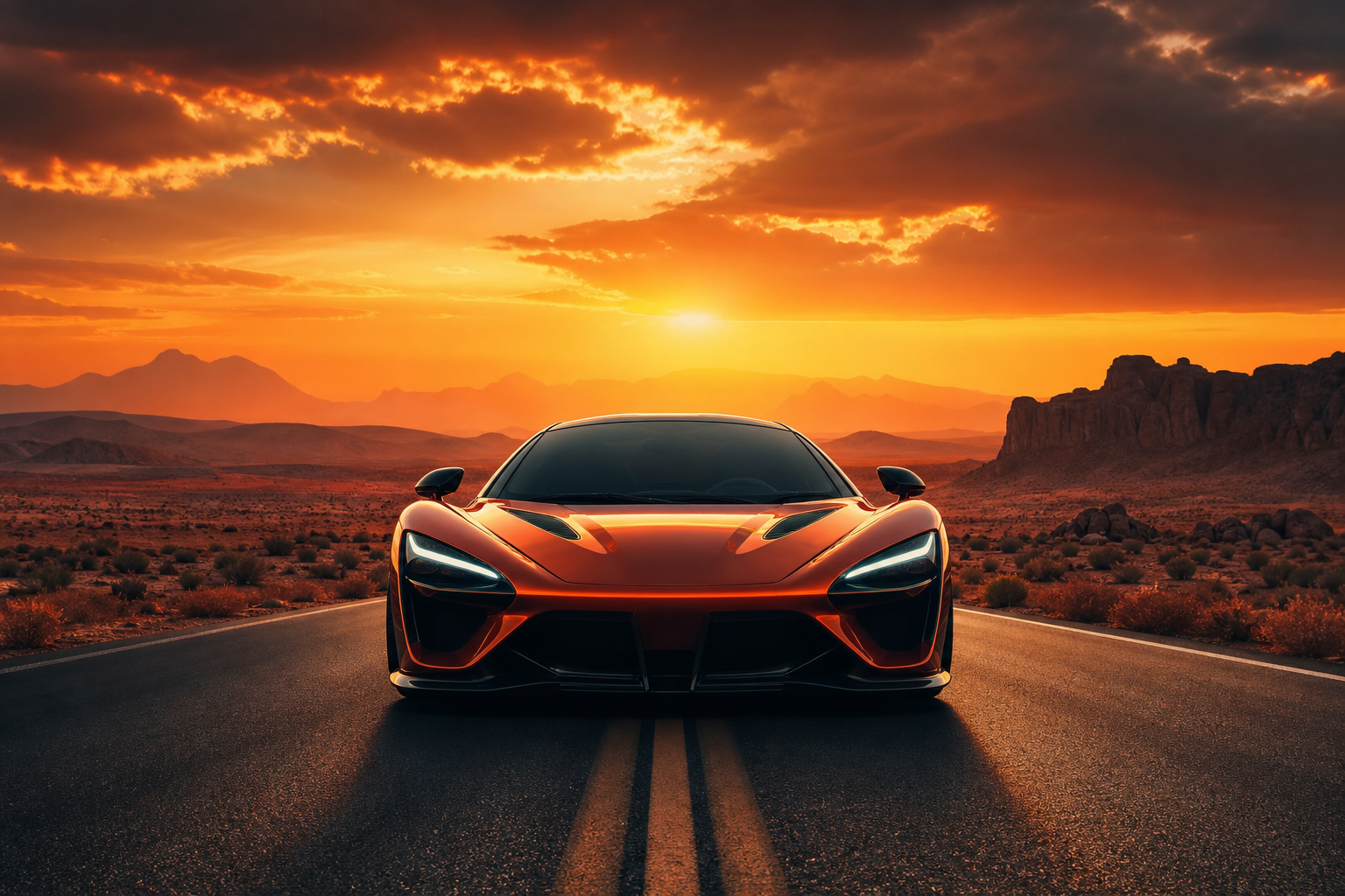 Supercar Desert Highway Cinematic Cars Wallpaper  8 4K