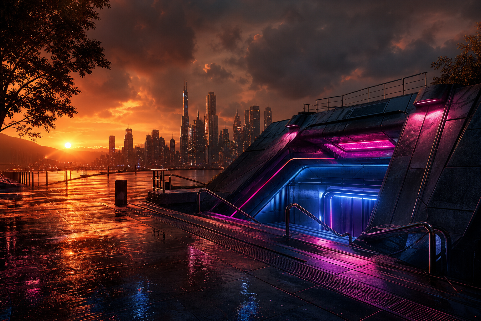 Underground Neon Club Entrance Cyberpunk Wallpaper  15 4K