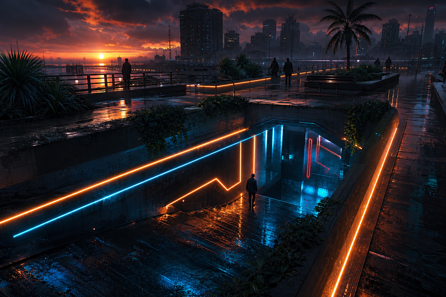 Underground Neon Club Entrance Cyberpunk Wallpaper  15 4K