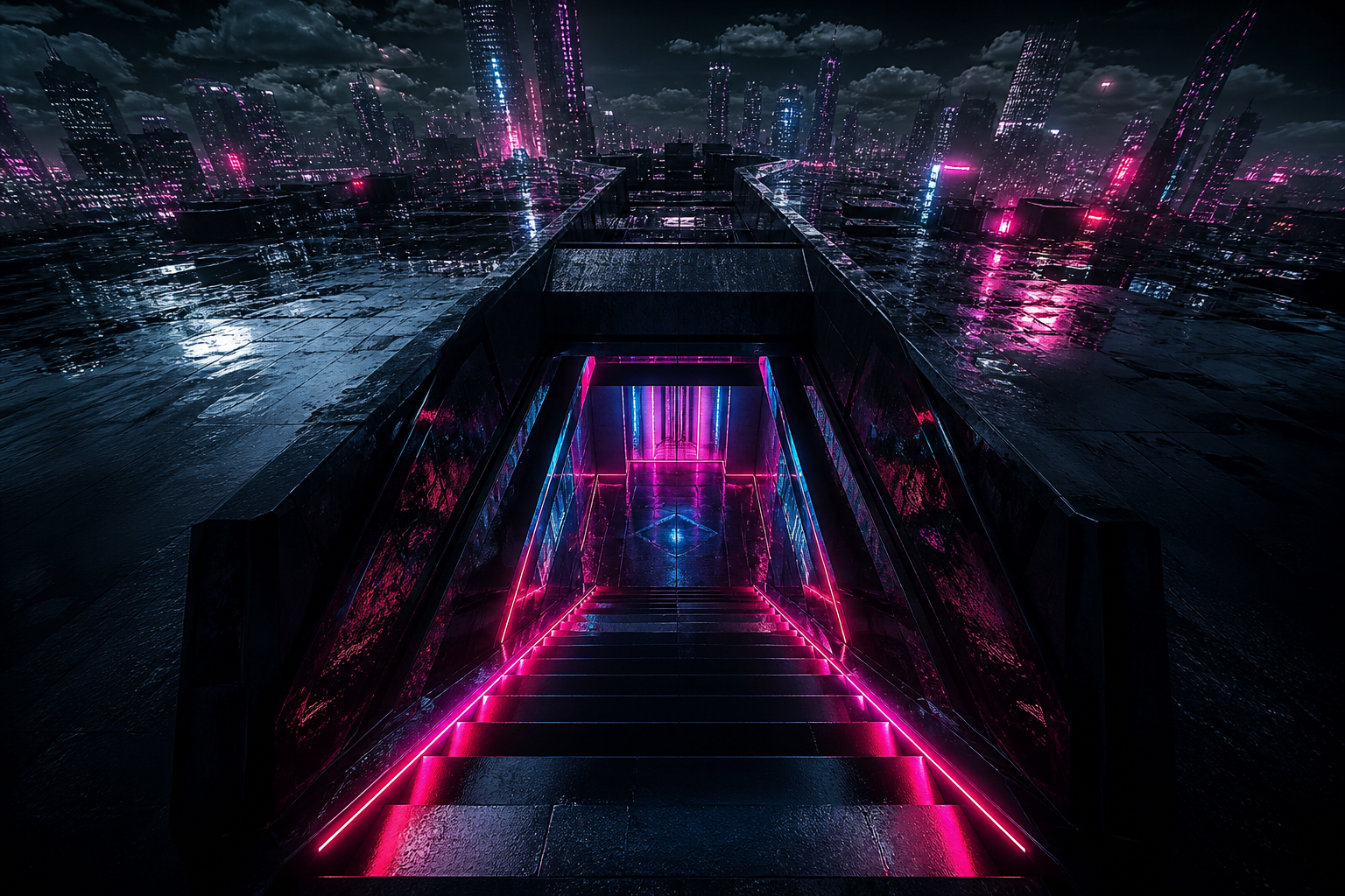 Underground Neon Club Entrance Cyberpunk Wallpaper  15 4K