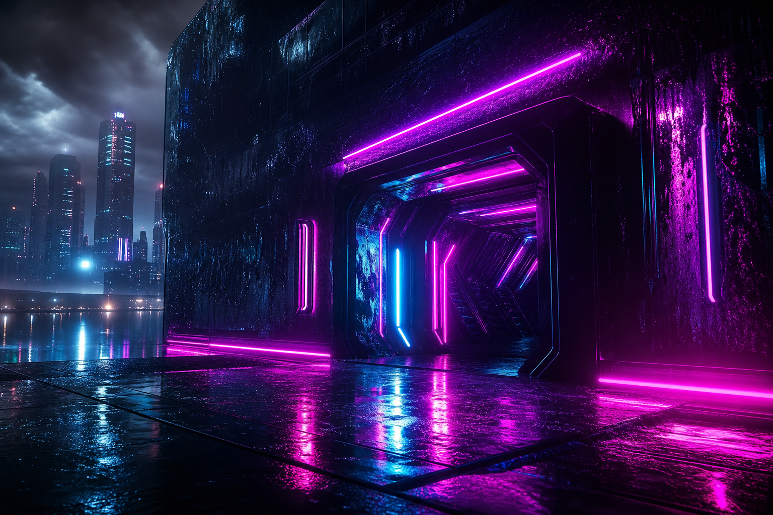 Underground Neon Club Entrance Cyberpunk Wallpaper  15 4K