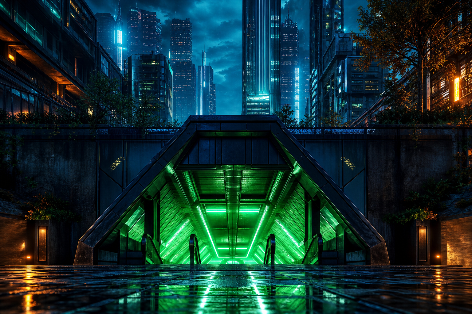 Underground Neon Club Entrance Cyberpunk Wallpaper  15 4K