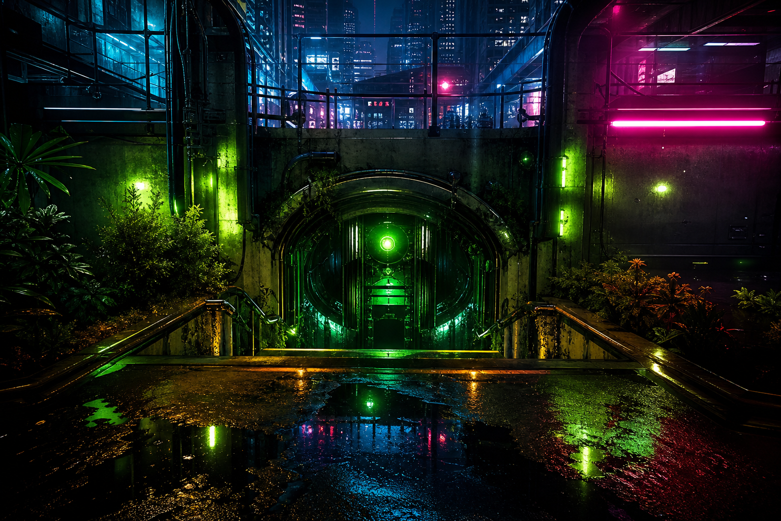 Underground Neon Club Entrance Cyberpunk Wallpaper  15 4K